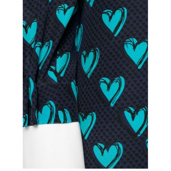 FENDI Navy Blue Heart Print Silk Cotton Cold Shoulder Shirt Dress 4 US 40IT - Picture 5 of 10